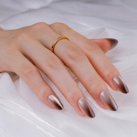 Hkanlre Press On Nails Almond-Glossy Press on Nails Medium,French Fake Nails for Women,Natural Reusable Bling Nails