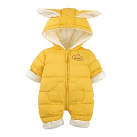 Minizone Baby Snowsuit Winter Romper Outfits Boys Girls Cotton Hooded Jumpsuit Warm Long Sleeve Cartoon Rabbit 6-12 Months Light yellow