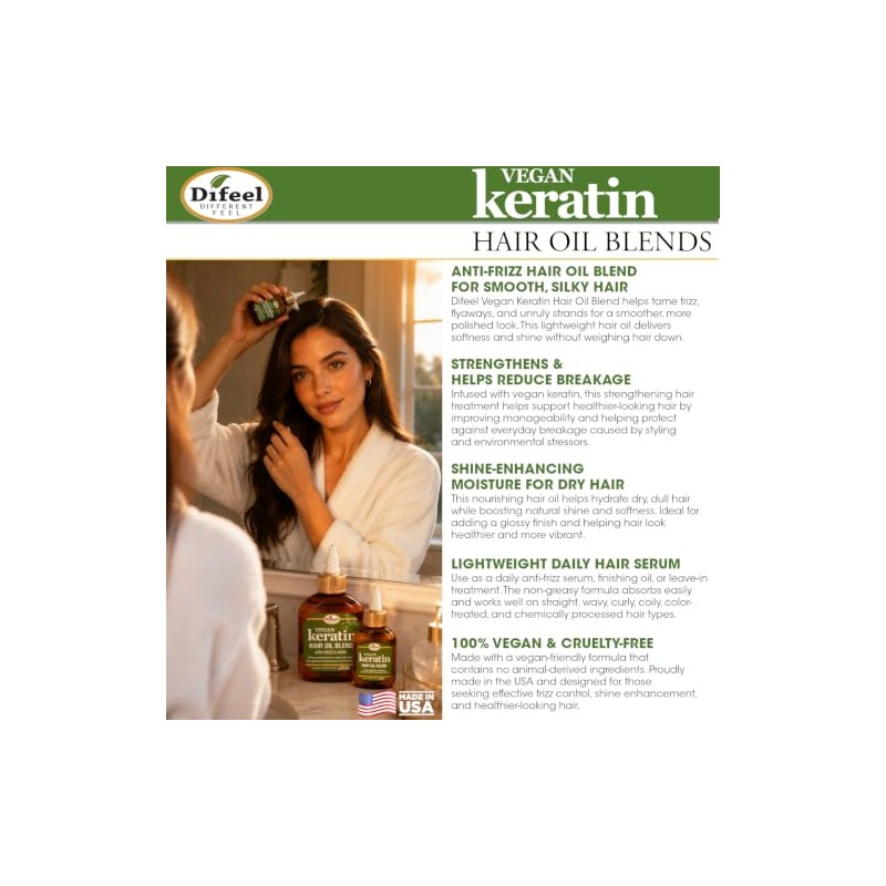 Difeel Vegan Keratin Premium Hair Oil - Anti Frizz &