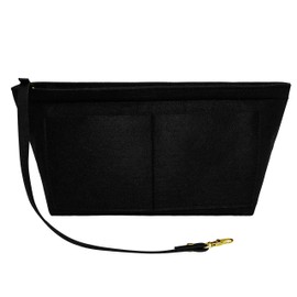Fovasen Felt Handbag Organiser Insert, Bag Organiser Insert with Handles Keychain, Pocket Purse Cosmetic Storage Bag for Women,Black-XLarge