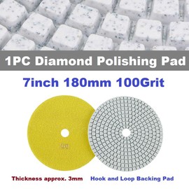 MiJunHD Diamond Polishing Pad, 7 inch 180 mm 100 Grit Sanding Discs for Grinder & Polisher, Hook and Loop Backing Pad for Grinding Buffing Granite Marble Concrete Stone (1 Piece)