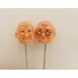 Darice Pair of Miniature Vinyl Grandma & Grandpa Old Man Woman Doll Heads on Wire Pick