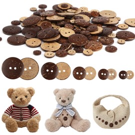 Pack of 100 Wooden Buttons, Round Buttons, Wooden Vintage Wooden Buttons, Children, 10/12.5/15/20/25 mm Buttons, Coconut, Buttons for Sewing with 2 Holes, DIY Sewing, Craft Decoration