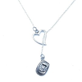 I Love Firefighter Silver Helmet Lariat Y Necklace.