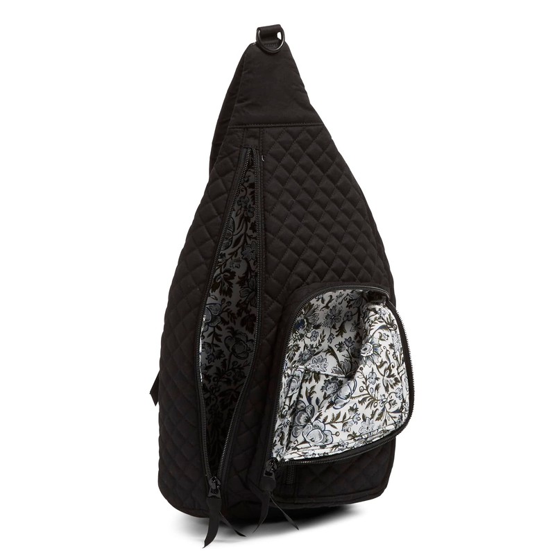 Vera Bradley Women's Cotton Sling Backpack, Black - Recycled Cotton,