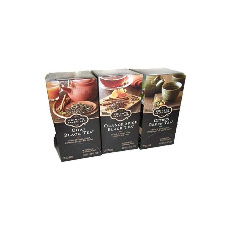 Private Selection Citrus Green Tea, Chai Black Tea, and Orange