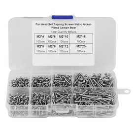 M2X10 800pcs Carbon Steel Nickel Plated Tornillos Kit M2 Crossdrive Pan Head Self Tapping Screws Wood Fixing with Box