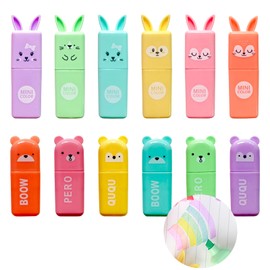 Corbekel 24 PCS Cute Mini Highlighters in 2 Style (Bear & Rabbit), Kawaii Highlighters for Kids & Adults, Small Multi Colored Highlighters Pastel Set