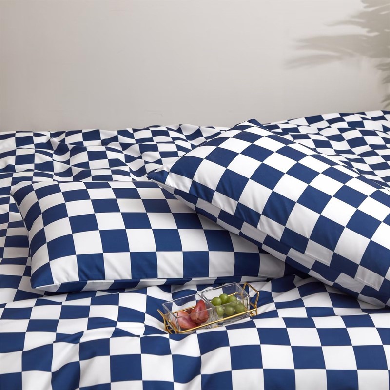Houseri Royal Blue & White Buffalo Plaid Bedding Set -