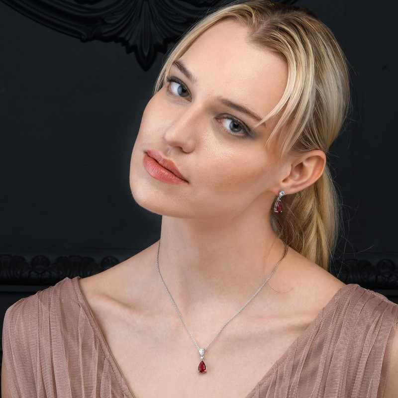 Diamond Treats 925 Sterling Silver Earrings for Women with Red
