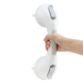 DUORAN Shower Handle 1 Pack, 12 Inch Grab Bar for Bathtubs and Showers, Strong Suction Cup Safety Handrail for Seniors, Elderly, Injury Recovery, No Drilling Waterproof Bathroom Grip, Grey