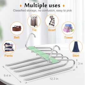 Loretoy 2 Pack Pants Hangers Space Saving, Anti-Slip Multi-Functional Pants Rack, Thickened Stainless Steel Tube, Two Hanging Modes Suitable for Jeans Trousers Skirts Scarf-Green