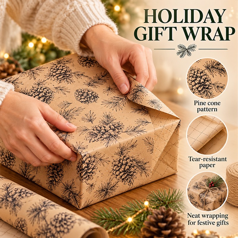 Christmas Wrapping Paper Roll for Holiday Gifts – Pine Needle