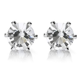 Riva Pierced Stud Earrings with Round Cut Gemstone Cubic Zirconia CZ [8 Colours Available] in 18K White Gold Plated, Simple Modern Elegance, Metal, Cubic Zirconia