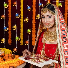 Landifor 9.8ft Diwali Light String Indian Themed Festival of Light Fairy Lights 20LEDs Colourful Dīpāvali Hanging Light Diwali Flame Shaped Lamps for Deepavali Indian Themed Diwali Puja Decor