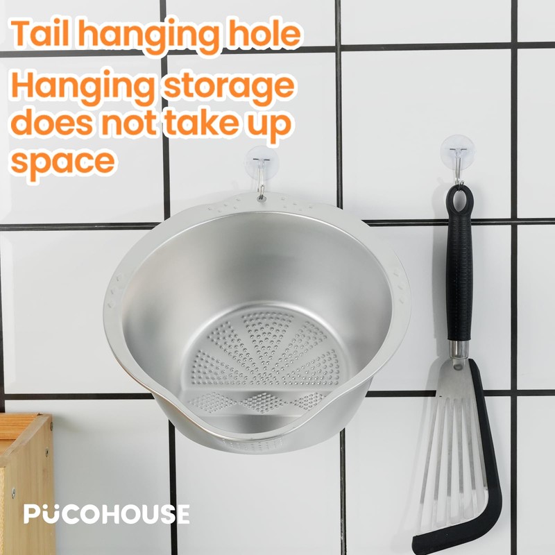 PUCOHOUSE Rice Washer Strainer Bowl- 4-in-1 Washing Bowl for Quinoa,Stainless