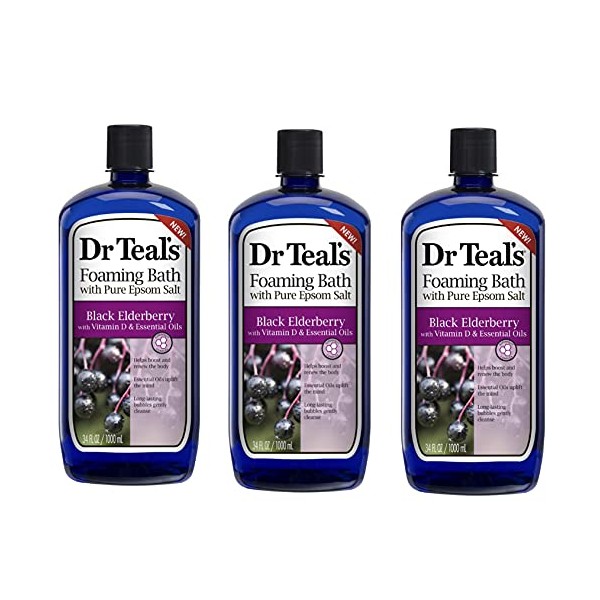 Dr. Teals Black Elderberry Foaming Bath with Pure Epsom Salt with Vitamin D & Essential Oils ( Pack of 3)