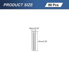 sourcing map 80Pcs M2 x 10mm 304 Stainless Steel Dowel Pin, Cylindrical Shelf Support Peg Pin Parallel Pin Fastener for Mechanical Manufacturing, Industry, Furniture Installation, Silver