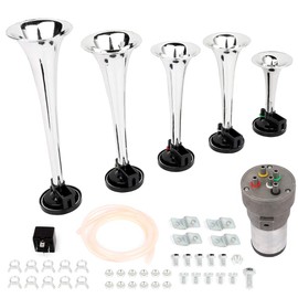 STAYTOP 150dB Loud Electric Train Horn with Air Compressor 5 Trumpet Truck Train Horn Loud Car Air Horn 12V for Trucks Motorcycle Pickup Trains Cars Boats