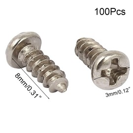 TA-VIGOR 100Pcs Self Tapping Screws, M3 Phillips Pan Head Screw, 8mm Round Head Tapping Screws, Metal Machine Wood Fasteners Bolts for Wood, Drywall, Furniture, Repairing