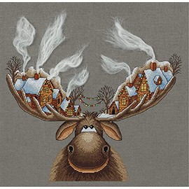 PANNA - Cross Stitch Set - Christmas Elk - ZM-7103 - Embroidery Adult - Aida Fabric - 33 x 28 cm - DIY Set