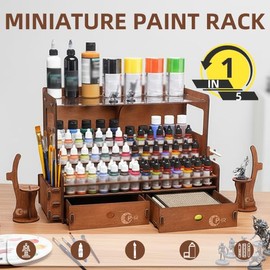 OPHIR Wooden Paint Organizer for 104 Bottles with 2 Brush Holder, 2 Drawer