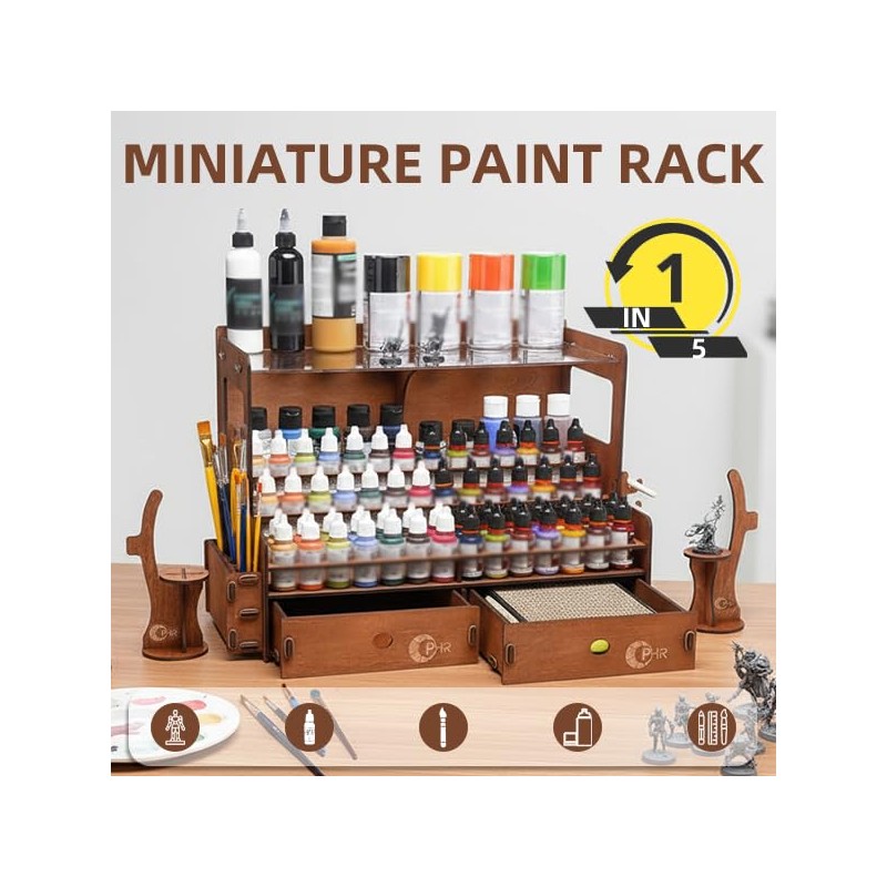 OPHIR Wooden Paint Organizer for 104 Bottles with 2 Brush