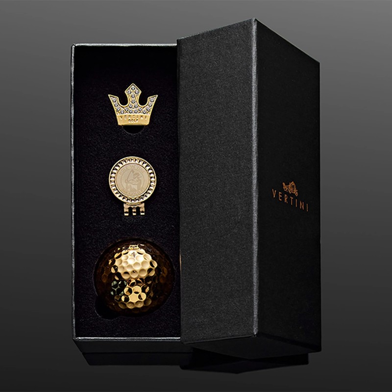 [VERTINI] 金メッキ/ゴールドゴルフボールとボールマーカーセット/マグネット ハット クリップ付き/おしゃれ ゴルフ用品 アクセサリー /高級 ゴルフ 小物