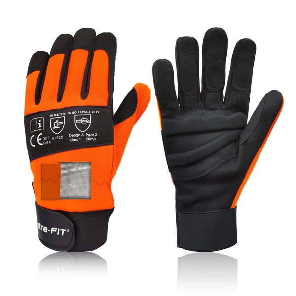 Intra-FIT Chainsaw Gloves, Anti-Vibration Gloves, Synthetic Leather, Mechanic Gloves, Protection for Back of Left Hand, Work Gloves, EN ISO 11393-4 Certified, Vibration Reduction, Abrasion Resistant, Forestry, Lumbering, Chainsaw, Mowing