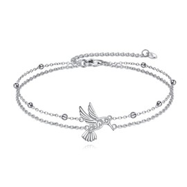 POPLYKE Animal Anklet 925 Sterling Silver Hummingbird Filigree Anklet Adjustable Cute Bird Fashion Jewelry Anniversary Birthday Gifts for Women