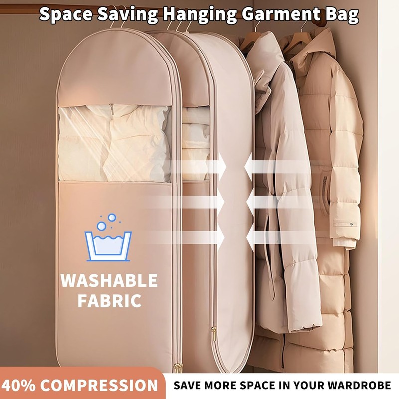 2025 Space Saving Hanging Garment Bag with Self Compression Zipper,