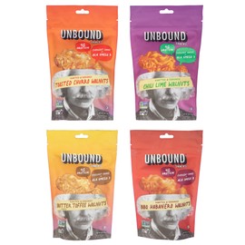 Unbound Snacks Flavored Nuts - Variety Walnuts Sampler, 4 oz (Pack of 4) - Healthy Snacks, 4g Protein, High in Omega 3, Gluten Free, Vegan - Freshly Roasted & Seasoned Gourmet Walnut Halves