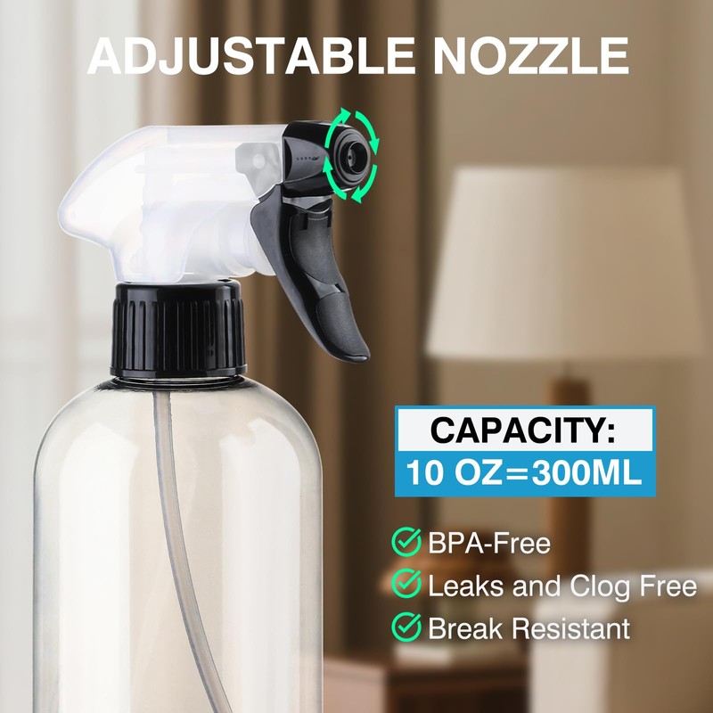 KREMORV Spray Bottles BPA free Plastic Spray Bottle 10oz/300ml Adjustable