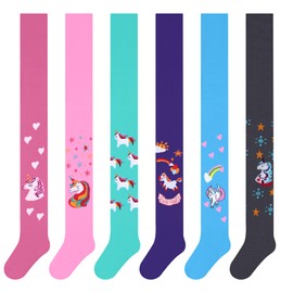 L&K-II 2712 Children's Tights Girls Tights Baby Tights for Girls Unicorn Pattern Set of 6, 6er-2712