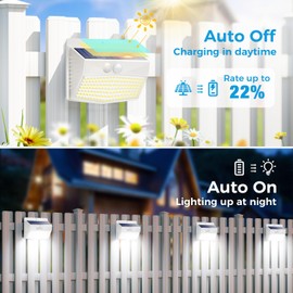 Solar Lights Outdoor Motion Sensor [138 LED/6 Packs] Solar Security Light with 3 Lighting Modes Wall Lights Waterproof Solar Powered Lights for Garden Fence Yard Deck, White