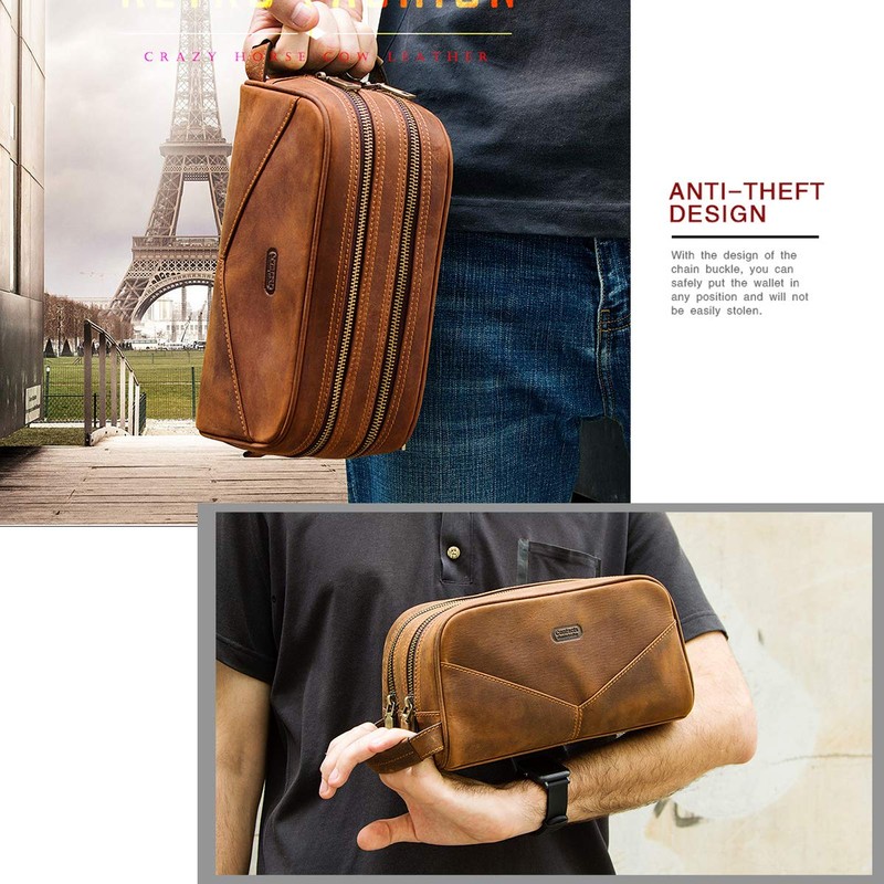 Contacts Crazy Horse Cow Leather Zip Dopp Kit Travel Toiletry