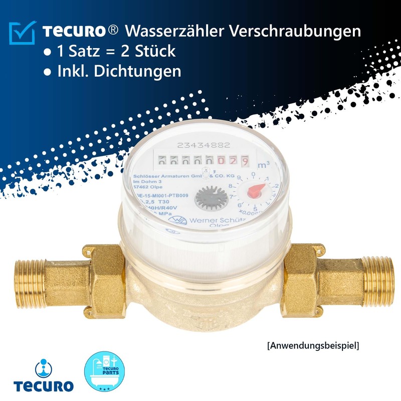 tecuro - 49600 Water Meter Screw Connections, 3/4 Inch Nut