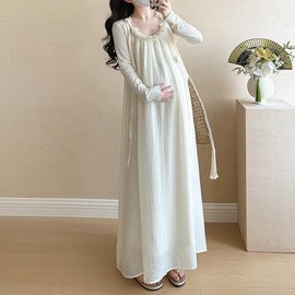 Mamkong Maternity Strap Dress - Summer Pregnancy Wear Full-Term Maternity Dress Green XL