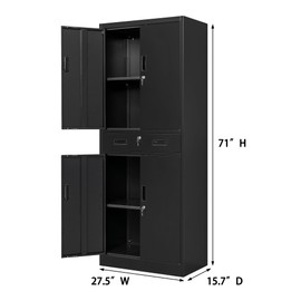 CJF Metal Storage Cabinets with Drawer and Adjustable Shelves, Lockable Storage Cabinet for Pantry Home Office Garage Kitchen Living Dining Room (Black)