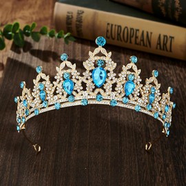 ASTRUE Wedding Crystal Tiaras and Crowns for Women, Bride Royal Queen Headband Princess Quinceanera Headpieces for Birthday Prom Pageant Party (Blue, One Size)