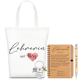 Sinmoe 4er Set Beste Lehrerin Geschenke Dankeschön Geschenke für Lehrer Spirale Notizblock Holz Kugelschreiber Tasche Schlüsselanhänger Abschiedsgeschenke für Danke Erzieherin Grundschule Weihnachten