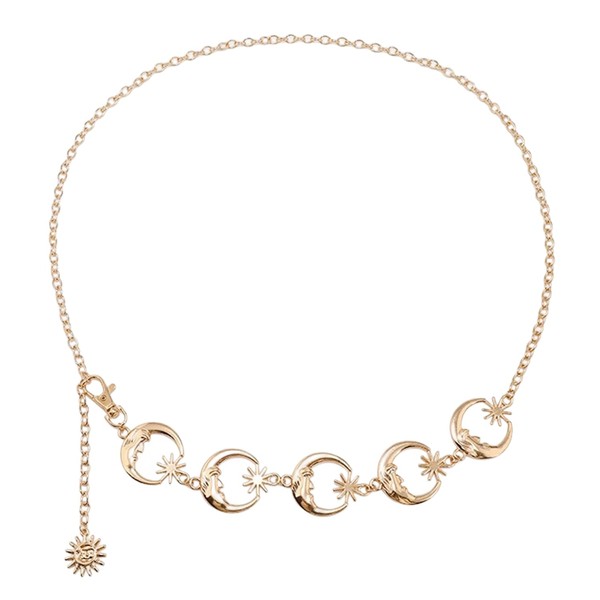 Nhemeylp Concho Chain Belt, Adjustable Gold Chain Belt with Star