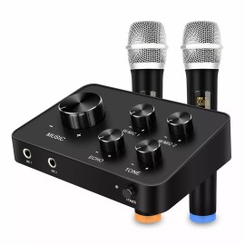 Rybozen Karaoke Microphone Mixer System Set with Dual UHF Wireless Mic HDMI & AUX In/Out