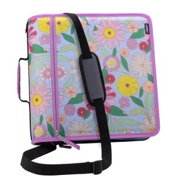 Case-it Mighty Zip Tab School Zipper Binder | 3-Inch O-Rings, 600-Sheet Capacity, 5-Subject Expanding File Folder, Multiple Pockets & Storage Organizer, Shoulder Strap | D-146 Morning Flowers