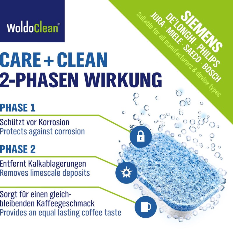 2-Phase Descaling Tablets for Automatic Coffee Machines and Coffee Machines
