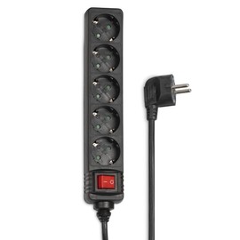 Hama Power Strip 5-Way (Multiple Socket 1.4 m, Includes Switch, Increased Touch Protection, Slots Rotated by 45 Degrees, Plug Strip GS Tested) Black