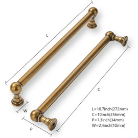 khtumeware 10 Pack 10 Inch Hole Center Antique Brass Cabinet Pulls Heavy Duty Solid Cabinet Handles cabinets Dressers Kitchens Handles Bathroom cabinets