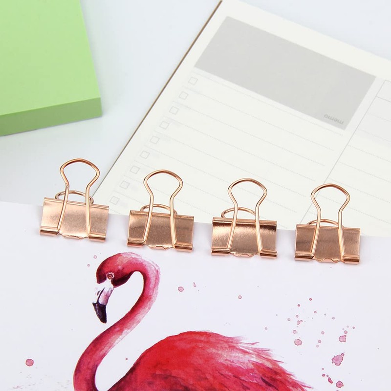 Pack of 100 Foldback Clips, 19 mm Paper Clips, Rose