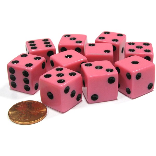 Set of 10 Six Sided D6 16mm Standard Dice Pink by Koplow Games