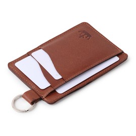 Card Holder Small Pocket Wallet with ID Window, Keychain Purse, Mini Cash & Coin & Cards Case for Women & Men (Tan)